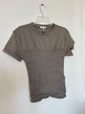 rag & bone Taupe Smocked Short Sleeve Tee